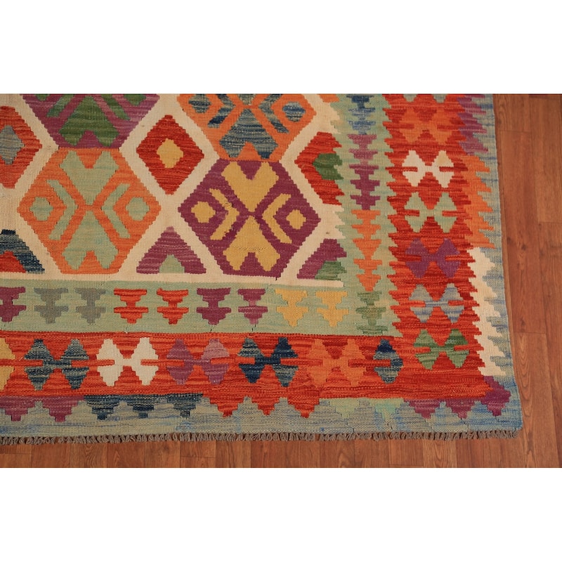 South Western Style Kilim Oriental Rug Hand-Woven Wool Carpet - 8'1"x 9'9"
