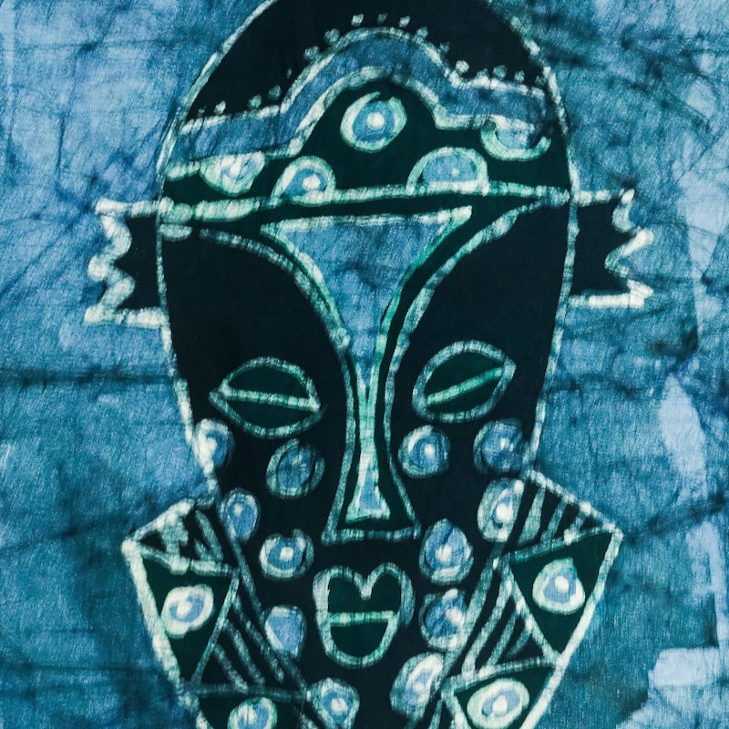 Novica Handmade Blue In The Face Batik Cotton Wall Hanging