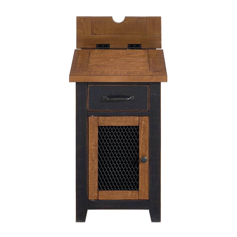 Rustic Solid Wood Chairside End Table with Hidden Charging Station