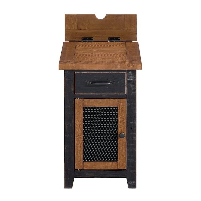 Rustic Solid Wood Chairside End Table with Hidden Charging Station