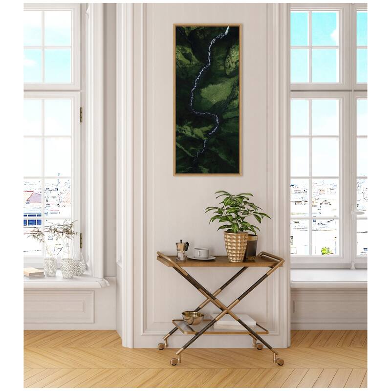 Kate and Laurel Sylvie Aerial View of a Winding River in a Green Valley in Iceland Framed Canvas by Michael Schauer