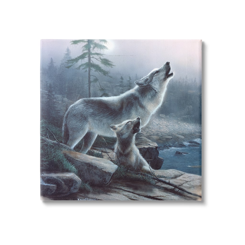 Stupell Howling Wolf & Pup Landscape Canvas Wall Art Design by Kevin Daniel