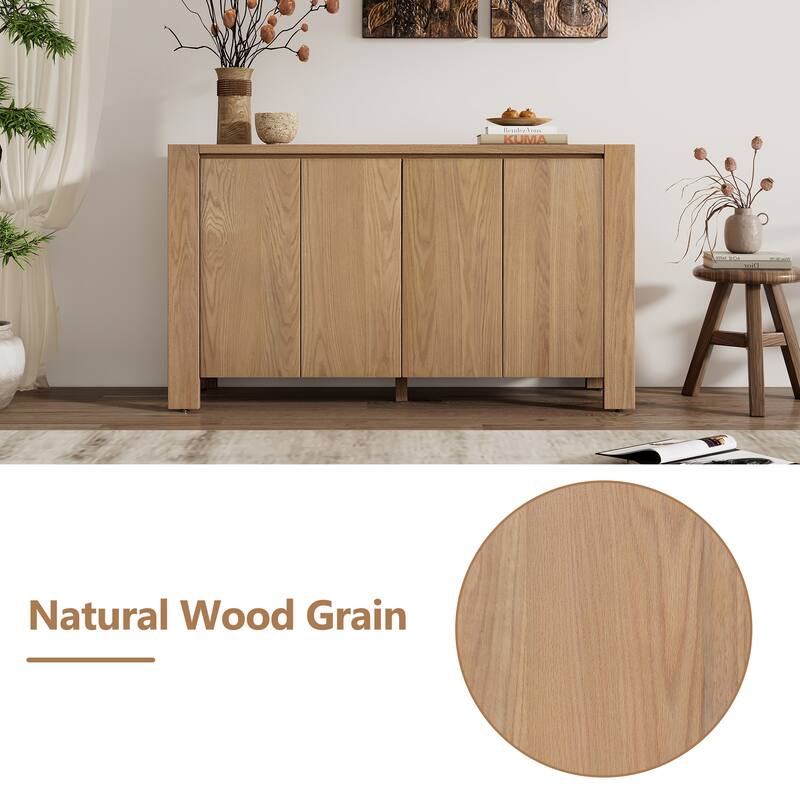 4-Door Sideboard with Distressed Finish & Adjustable Shelves, Wood Storage Cabinets Buffet Cabinet for Dining Room, Living Room