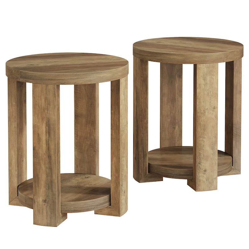 2-Tier Round End Table, Side Table, Small Bedside Accent Table for Living Room, Bedroom (Set of 2)