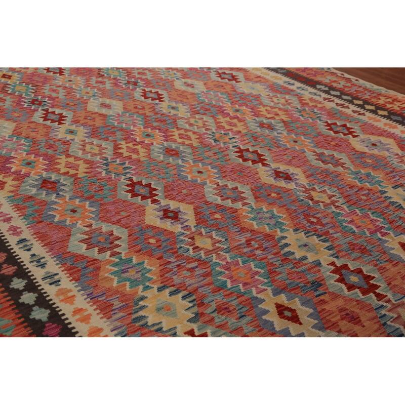 Geometric Kilim Oriental Large Rug Wool Carpet - 10'0"x 16'2"