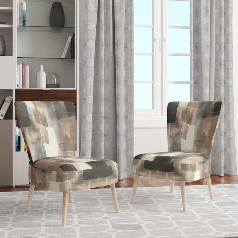 Designart "Glam Dancing Shape I" Upholstered Abstract Accent Chair - Modern Arm Chair For Living Room - Side Chair - Grey & Beige