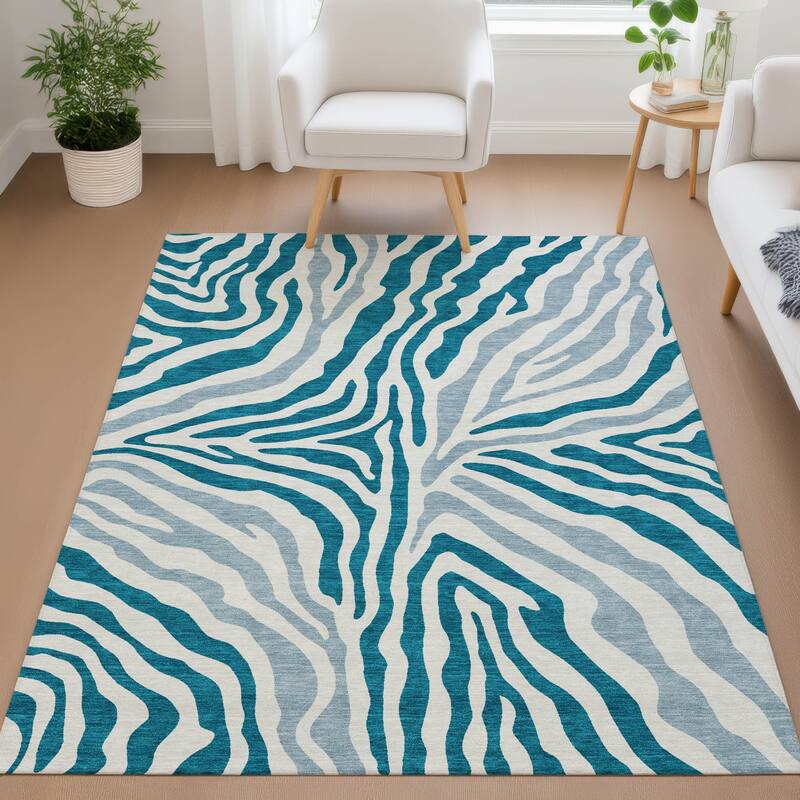 Machine Washable Indoor/ Outdoor Modern Prints Chantille Rug