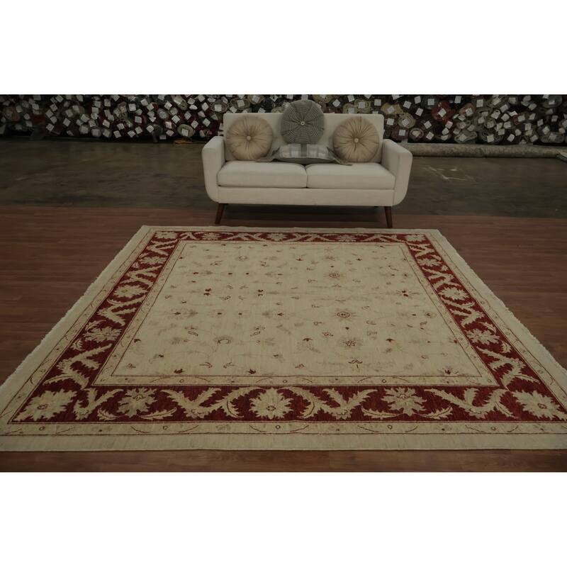 Hand Knotted Oriental 100% Wool Carpet Traditional All-Over Beige & Ivories Peshawar Area Rug - 7' 9'' X 8' 1''