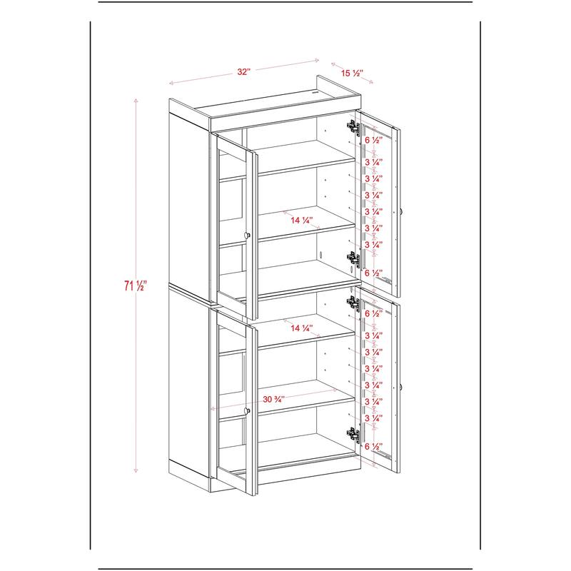 Palace Imports Solid Wood 6-Shelf Bookcase, Raised Panel Clear Glass Doors, Adjustable Shelves