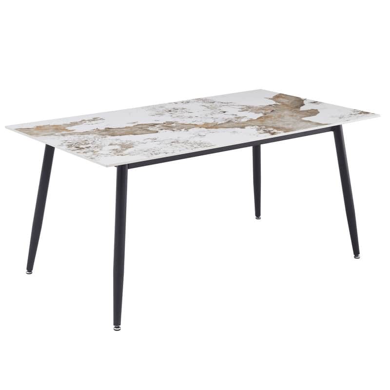 Zayle Series Modern Rectangular Dining Table 55"-71" with Glass or Sintered Stone Top and Powder-Coated Steel Base