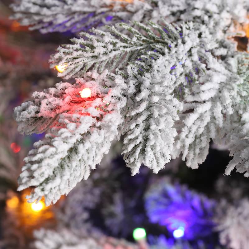 Glitzhome 7.5ft/9ft Pre-Lit Flocked Full Fir Artificial Christmas Trees with Foot Pedal