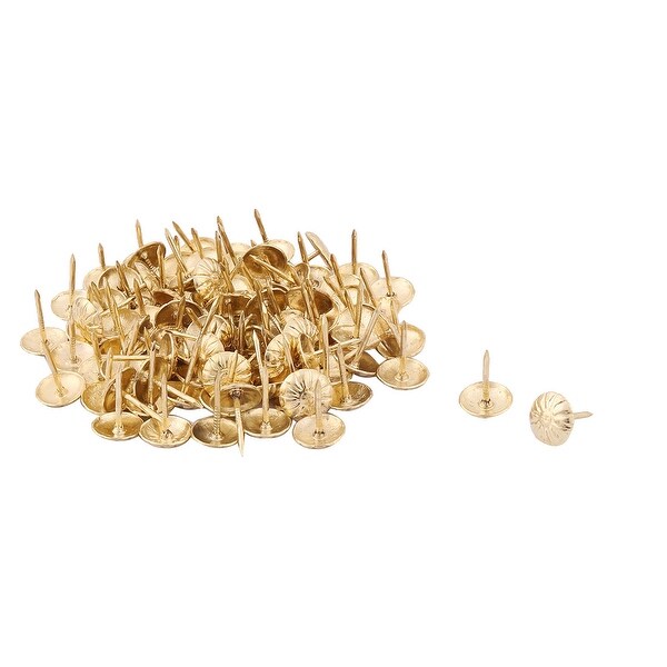 Home Metal Flower Design Round Head Furniture Tack Nail Pushpin Gold Tone 100pcs