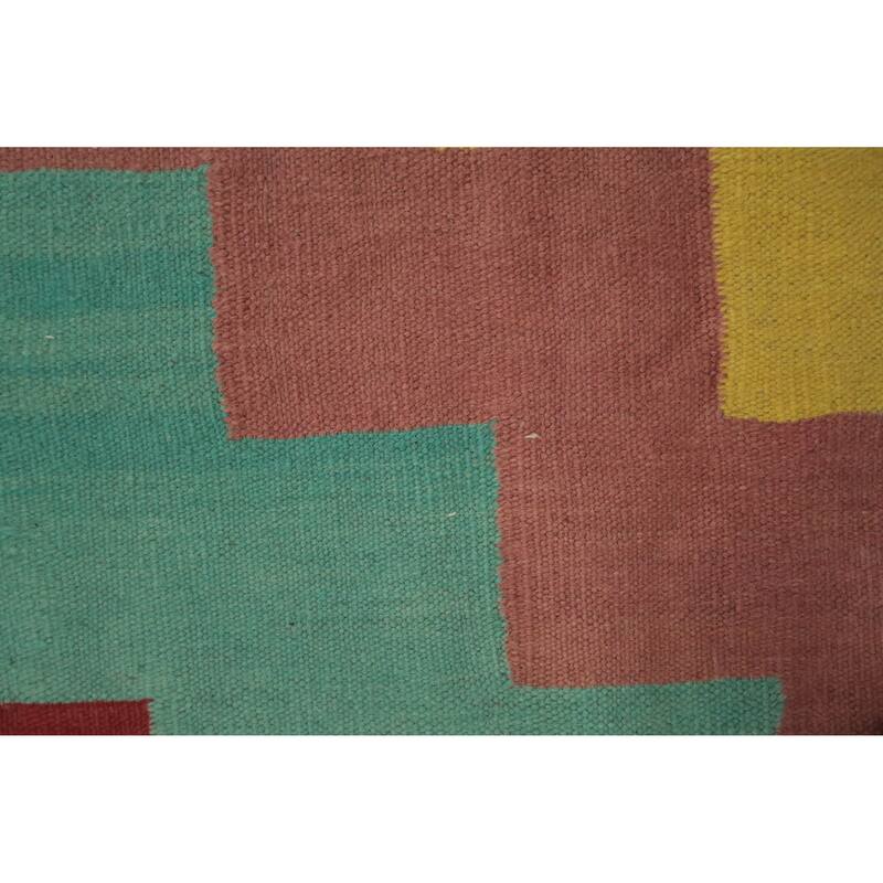 Hand Woven Oriental 100% Wool Carpet Southwestern Modern Multi-Colored Kilim Area Rug - 11' 8'' X 8' 10''