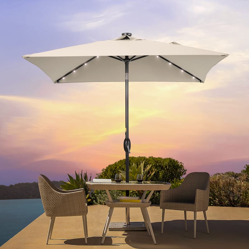 BONOSUKI 6.5x6.5Ft LED Patio Market Umbrella Weather-Resistant Frame - Beige