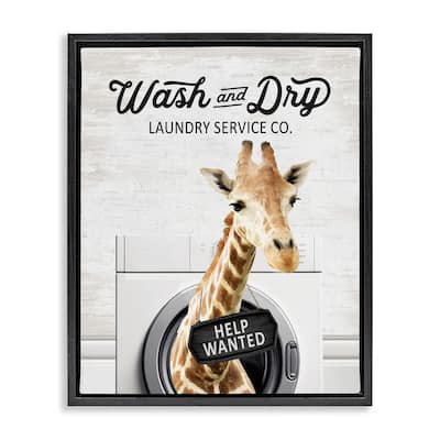 Stupell Wash & Dry Laundry Giraffe Framed Floater Canvas Wall Art Design By Lettered and Lined