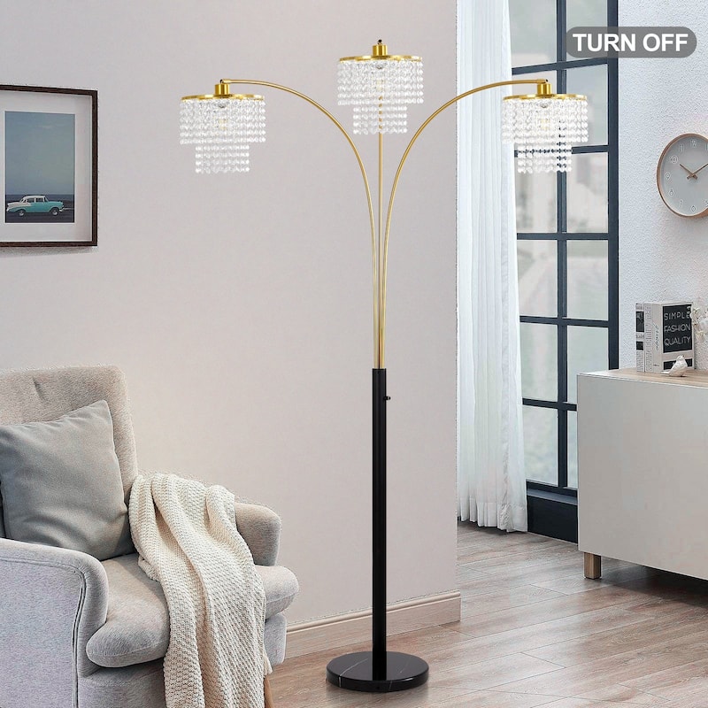 Brio 85" 3-Light Modern Gold Crystal Arc Floor Lamp - 85