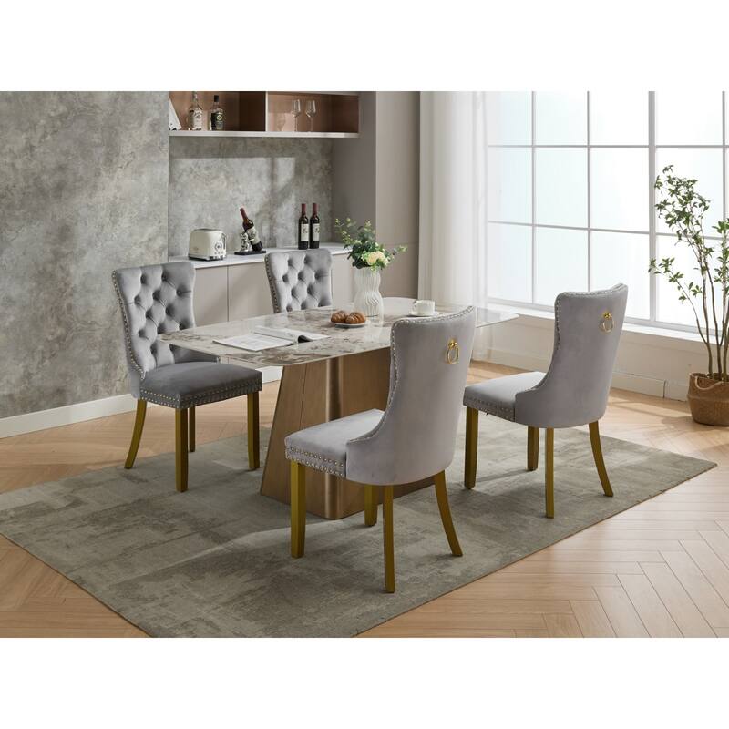 Roomfitters Upholstered Dining Chairs Set of 2 with Nailhead Trim and Gold Legs, Modern Side Chairs for Kitchen
