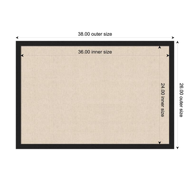 Amanti Art Framed Fabric Pinboard Natural Linen Printed Bulletin Board - Board Size 36 x 24 - Grace Brushed Metallic Black Narrow
