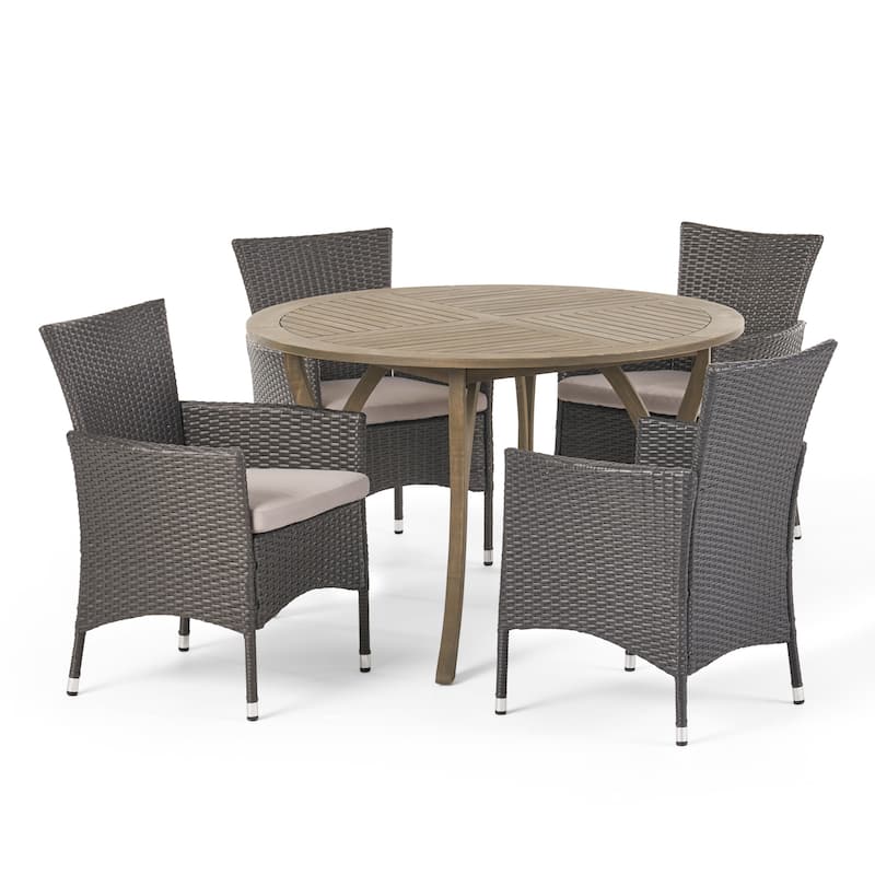 Albury Outdoor 5 Piece Acacia Wood and Wicker Dining Set by Christopher Knight Home - N/A