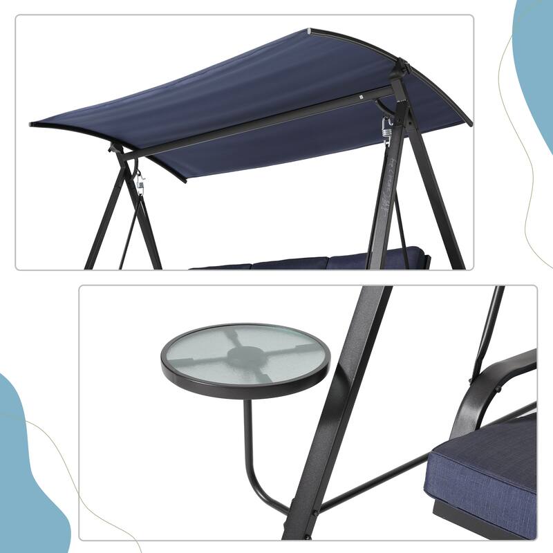 Steel 3-Seater Porch Swing with Canopy - Outdoor Patio Swing with Cushions and Rotatable Shade