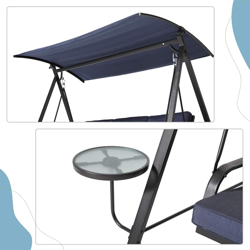 Steel 3-Seater Porch Swing with Rotatable Shade