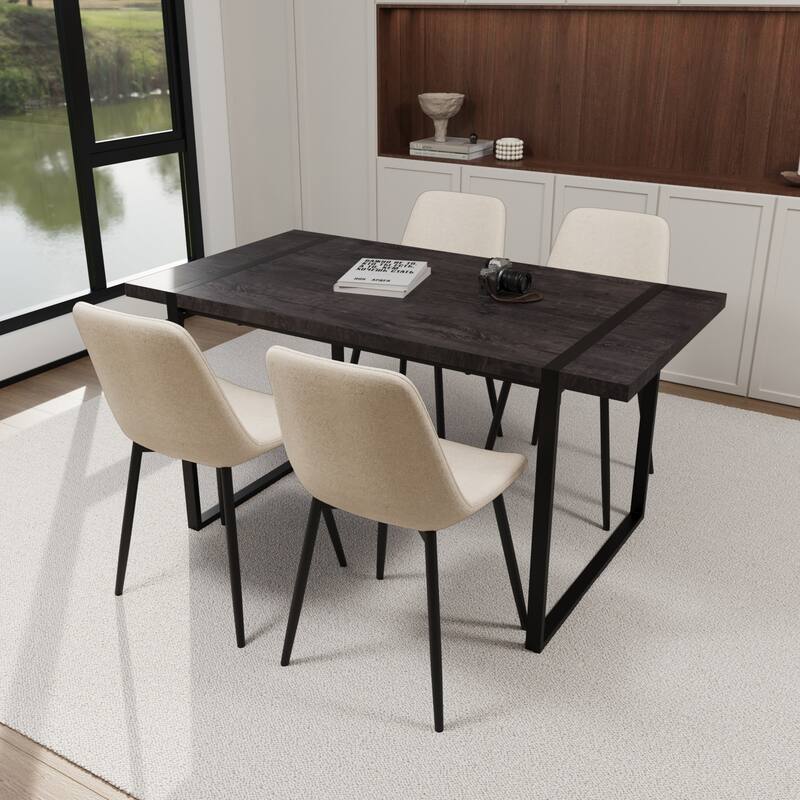 Modern Style 5-Piece Dining Set with Rectangular Metal Base Table and 4 Square Corner Suede Dining Chairs