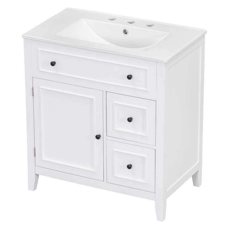 30" Bathroom Vanity with Sink Top, Bathroom Vanity Cabinet with Door and Two Drawers, Solid Wood Frame, One Package