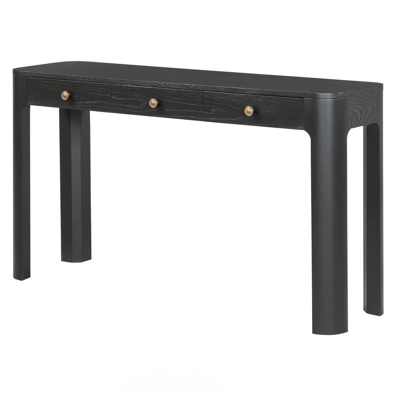 Console Table with Curved Corners for Safety, Entryway Table with 3 Concealed Drawers, Sturdy Sofa Table with Thick Legs