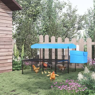 PawHut Metal Chicken Coop, Outdoor Hen House Poultry Cage with Water-Resistant Canopy, Run, Nesting Box, Lockable Doors, Blue