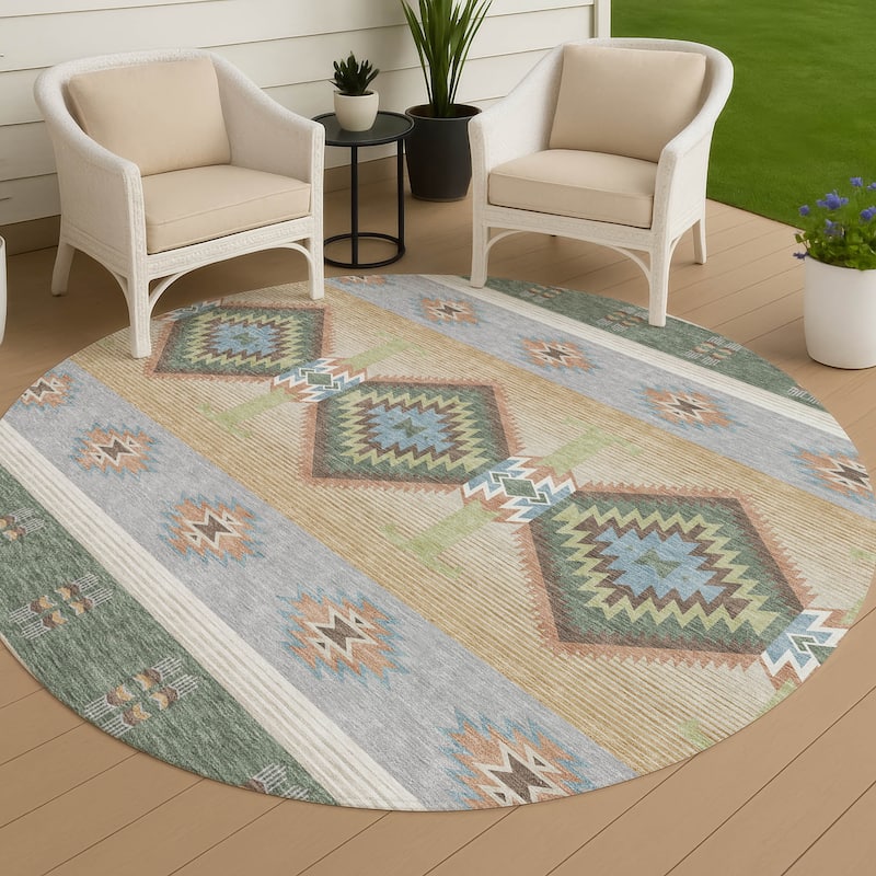 Machine Washable Indoor/ Outdoor Global Chennai Chantille Rug - Basil - 8' x 8'