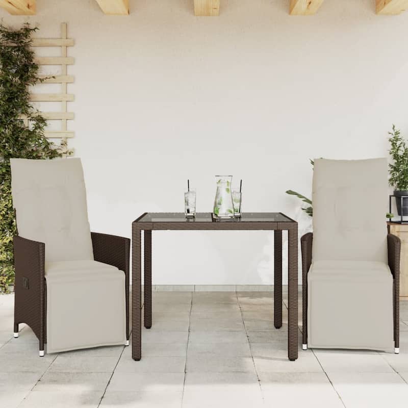 vidaXL Patio Bistro Set with Cushions Outdoor Furniture Brown Poly Rattan - Brown-35.4 x 35.4 x 29.5 - 35.4 x 35.4 x 29.5