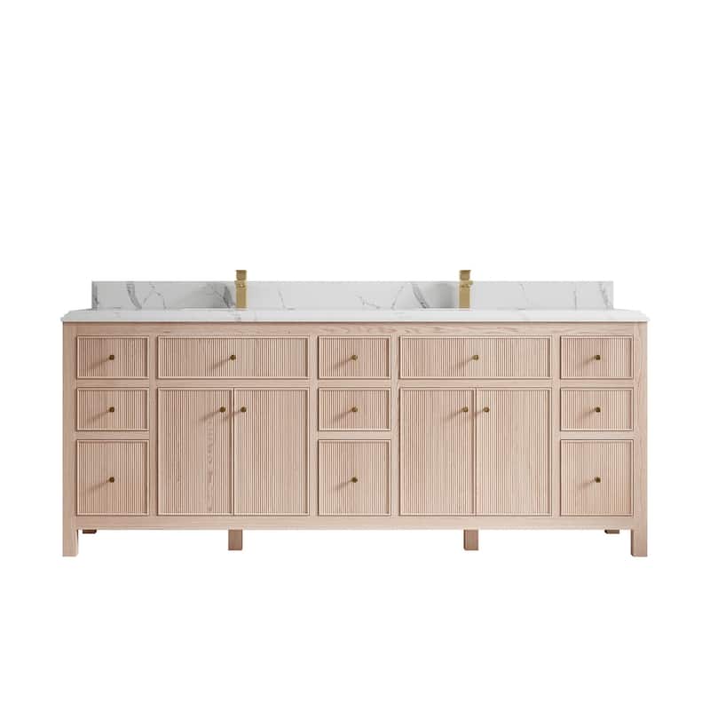 Willow Collections 84 x 22 Sonoma White Oak Double Sink Bathroom Vanity with Countertop - 1.5"Calacatta - White Oak