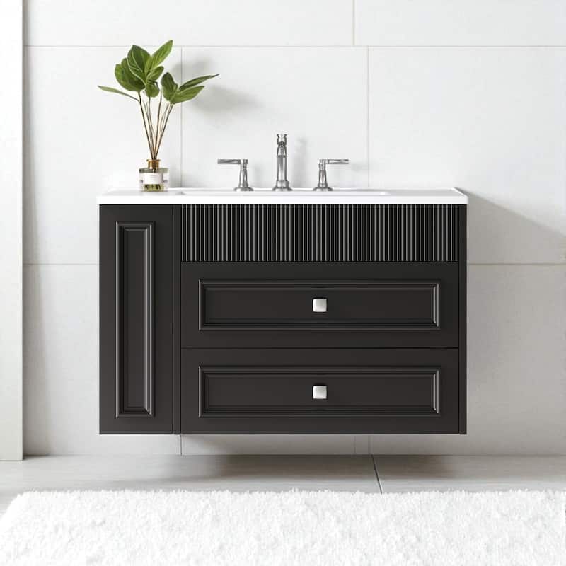 30" Wall Mounted Bathroom Vanity with Ceramic Sink and 2 Drawers, Modern Floating Storage Cabinet