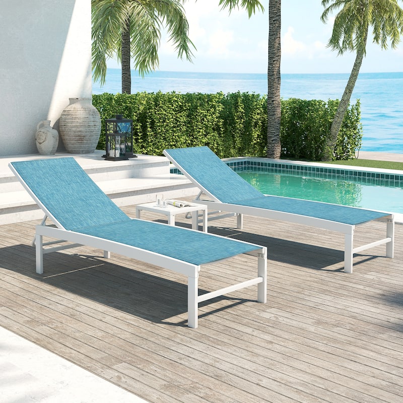 Outdoor Aluminum Chaise Lounge Chairs and Side Table, Sun Lounger with Adjustable Backrest