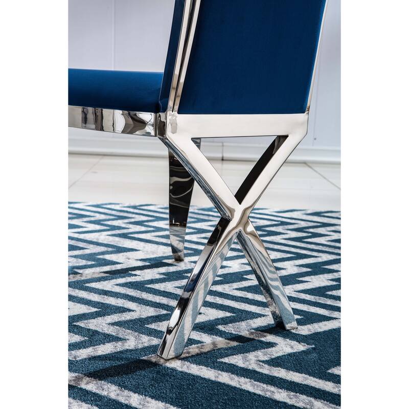 Set of 2 Leatherette/Velvet Unique Design Backrest Dining Chair with Stainless Steel Legs
