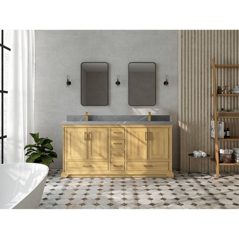 Willow Collections 72 in. W x 22 in. D Charlotte Teak Double Sink Bathroom Solid Teak Vanity with Countertop