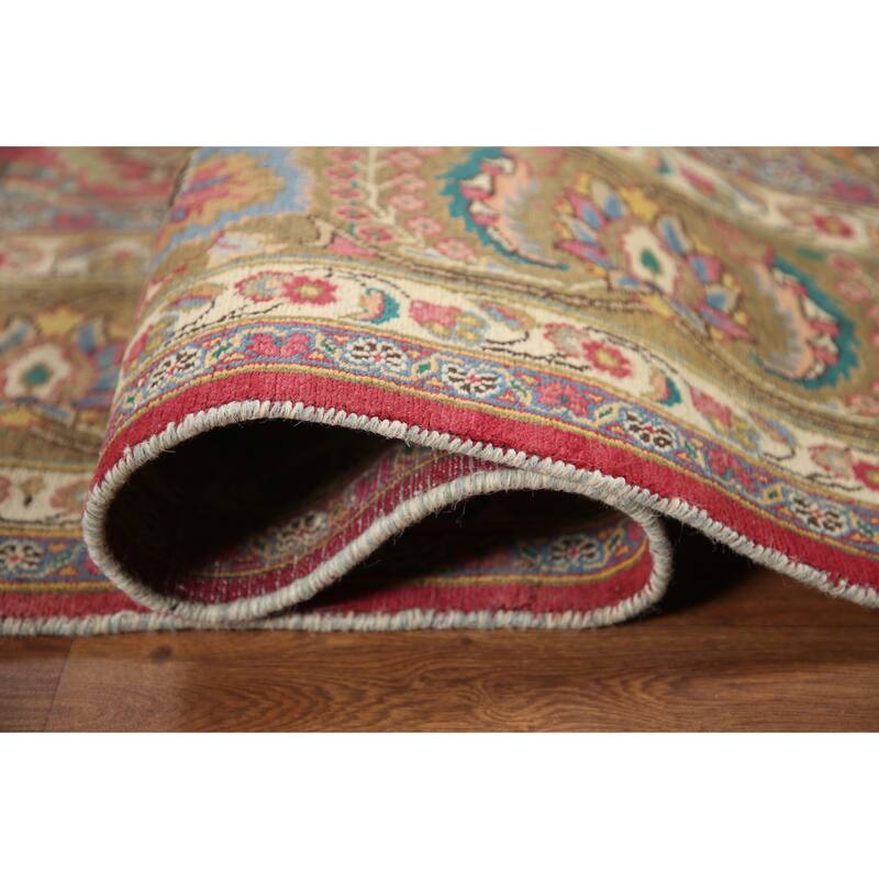 Hand Knotted Oriental 100% Wool Carpet Traditional Floral Pink Mashad Area Rug - 11' 4'' X 7' 9''