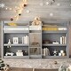 preview thumbnail 9 of 12, Twin Size Low Loft Bed with Two-Tier Shelves, LED Light, and Built-In Playroom for Kids, White