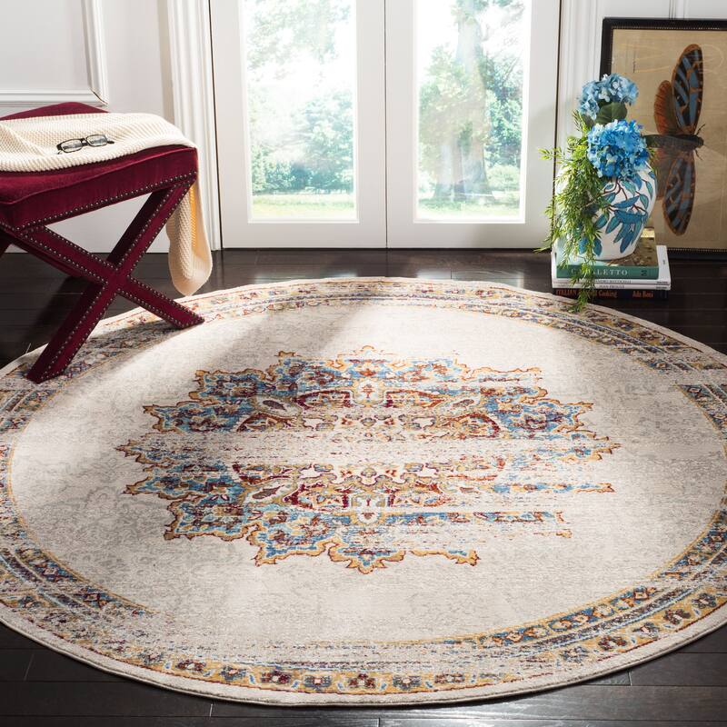 SAFAVIEH Aria Prakseda Vintage Boho Oriental Rug - 6'5" Round - Creme/Red