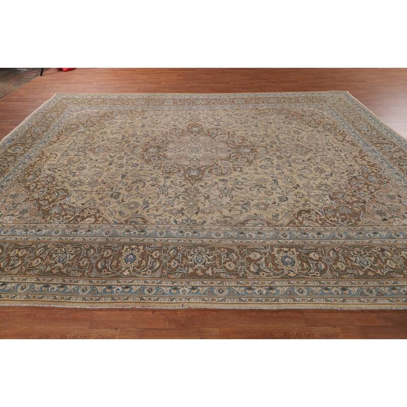 Traditional Mashad Persian Vintage Area Rug Handmade Wool Carpet - 9'8"x 12'9"