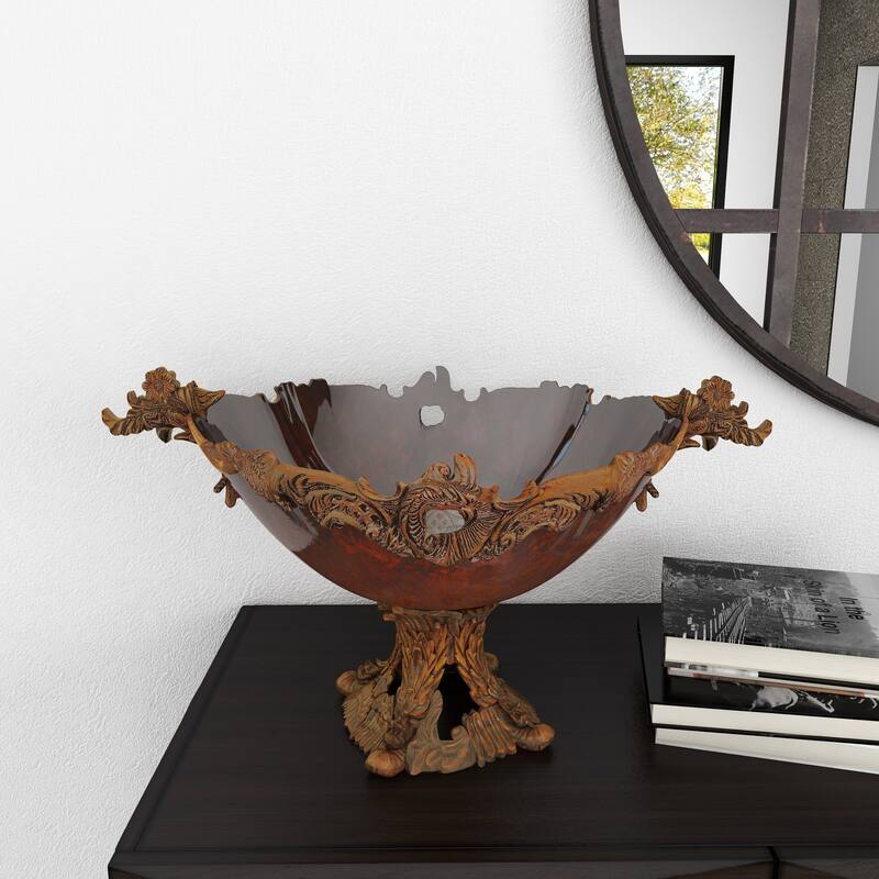 Gold Polystone Intricately Carved Arabesque Leaf Decorative Decorative Bowl