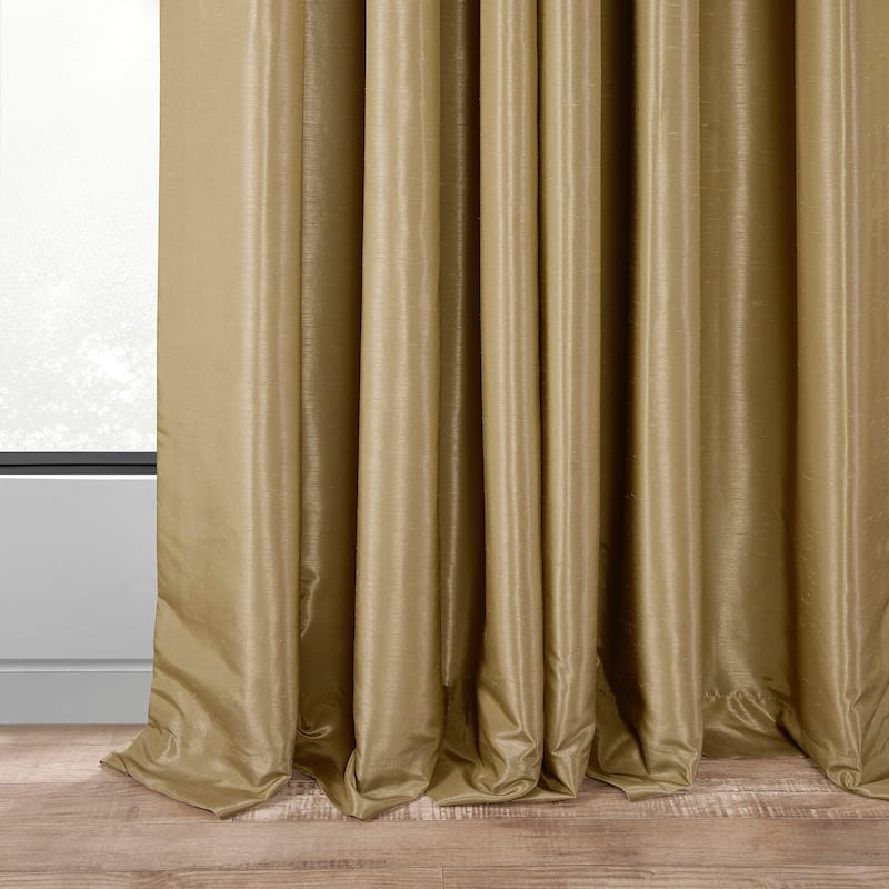 Exclusive Fabrics Solid Vintage Textured Faux Dupioni Silk Pleated Blackout Curtain (1 Panel)