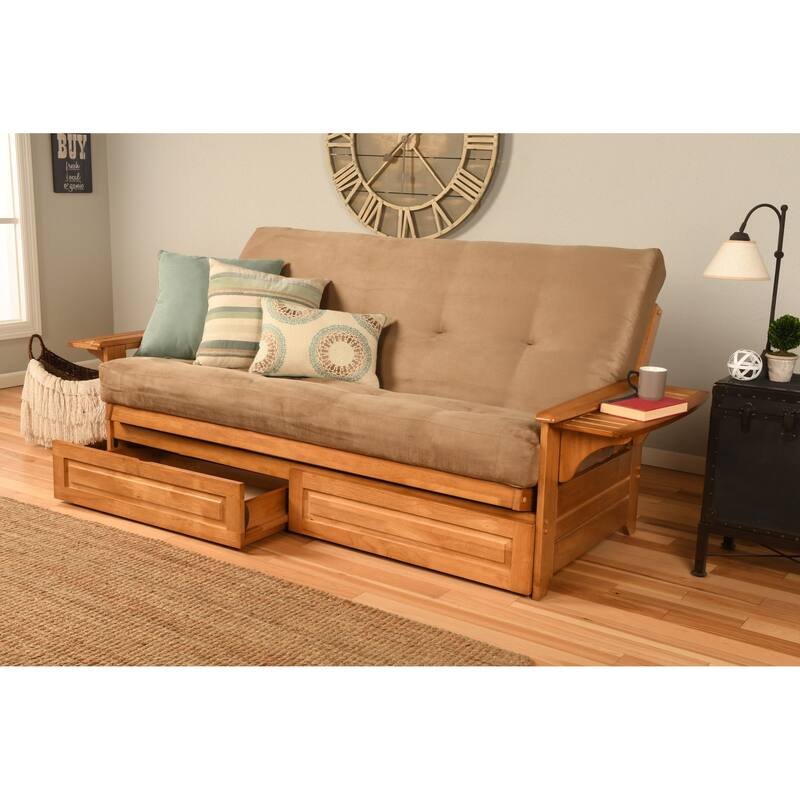 Somette Phoenix Butternut Futon Set with Storage Drawers and Mattress - Suede Peat
