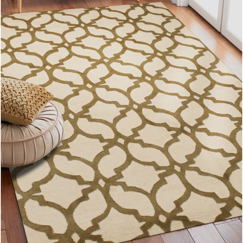 Hand-tufted Wool Ivory/Brown Traditional Trellis Moroccan Area Rug