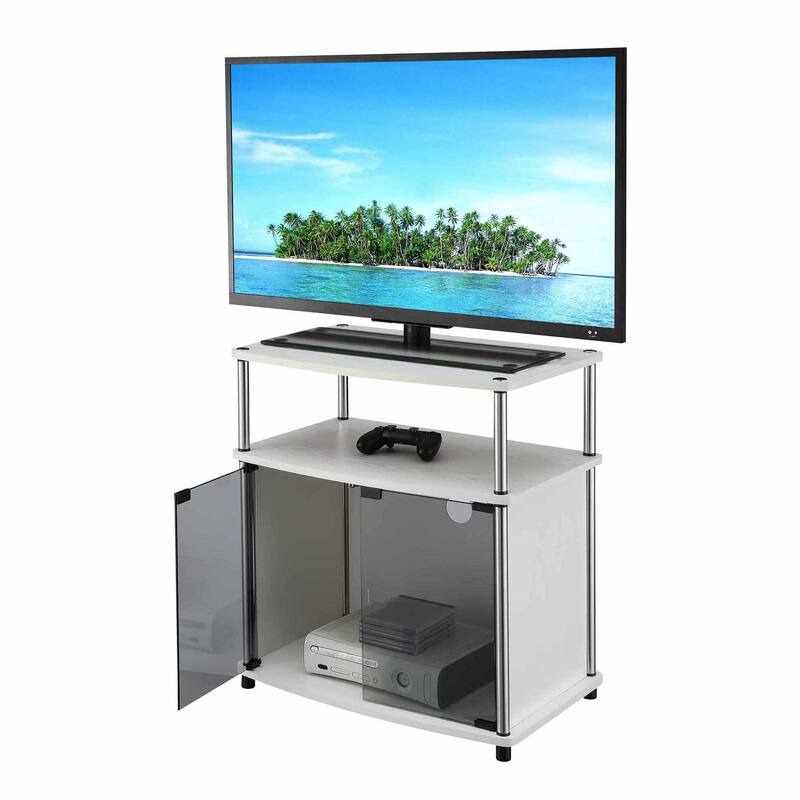 Convenience Concepts Designs2Go TV Stand with Black Glass Storage Cabinet and Shelf for TVs up to 26 Inches