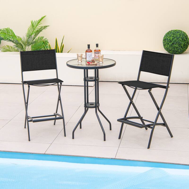 Gymax Folding Bar Stools Set of 4 Patio Sling Chairs w/ Backrest