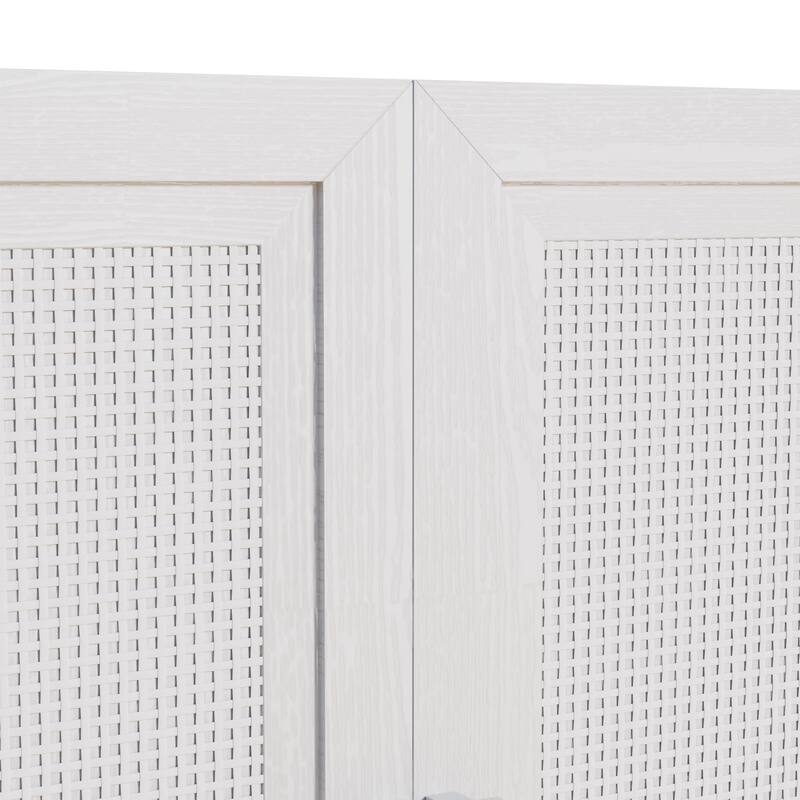 3-Set Rattan Door Sideboard Buffet Storage Cabinets with Adjustable Shelves - 93"Lx36"H