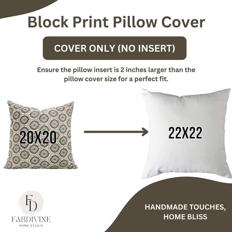Fabdivine Soft Linen Cushion Cover Floral Block Print for Farmhouse Mustard Living Room or Office Décor, Banke Bihari
