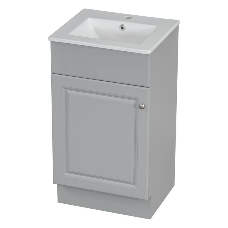 Bathroom Vanity with Ceramic Sink, Small Bathroom Sink Cabinet with Storage Rack, Bathroom Cabinet with Adjustable Shelf