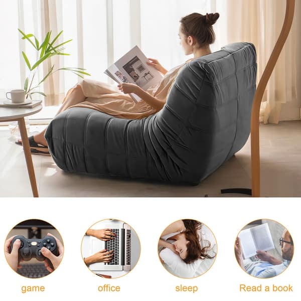 Suede Fabric Lounge Chair Lazy Floor Sofa Accent Bean Bag Couch